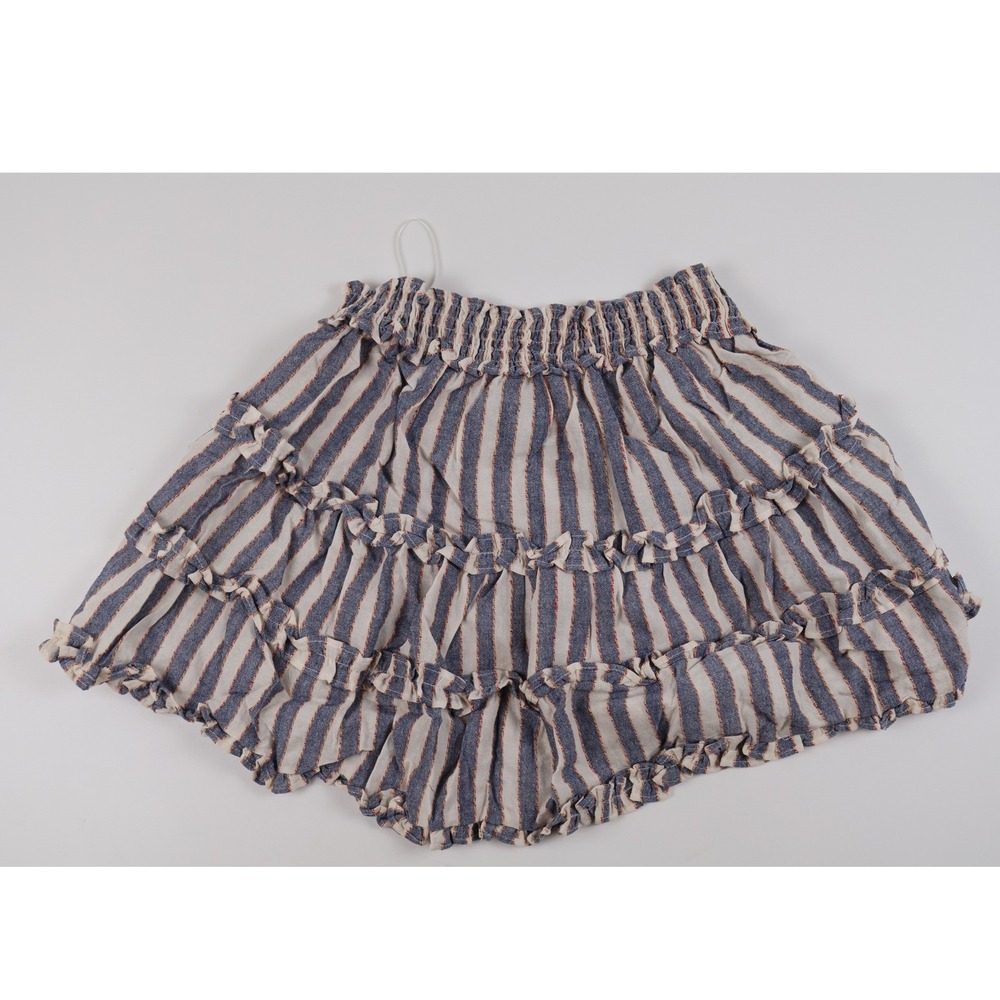 Lumiere Mini Skirt Ruffle Tiered Striped Blue White Large NEW